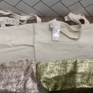 2 brand new glitter bottom tote bags